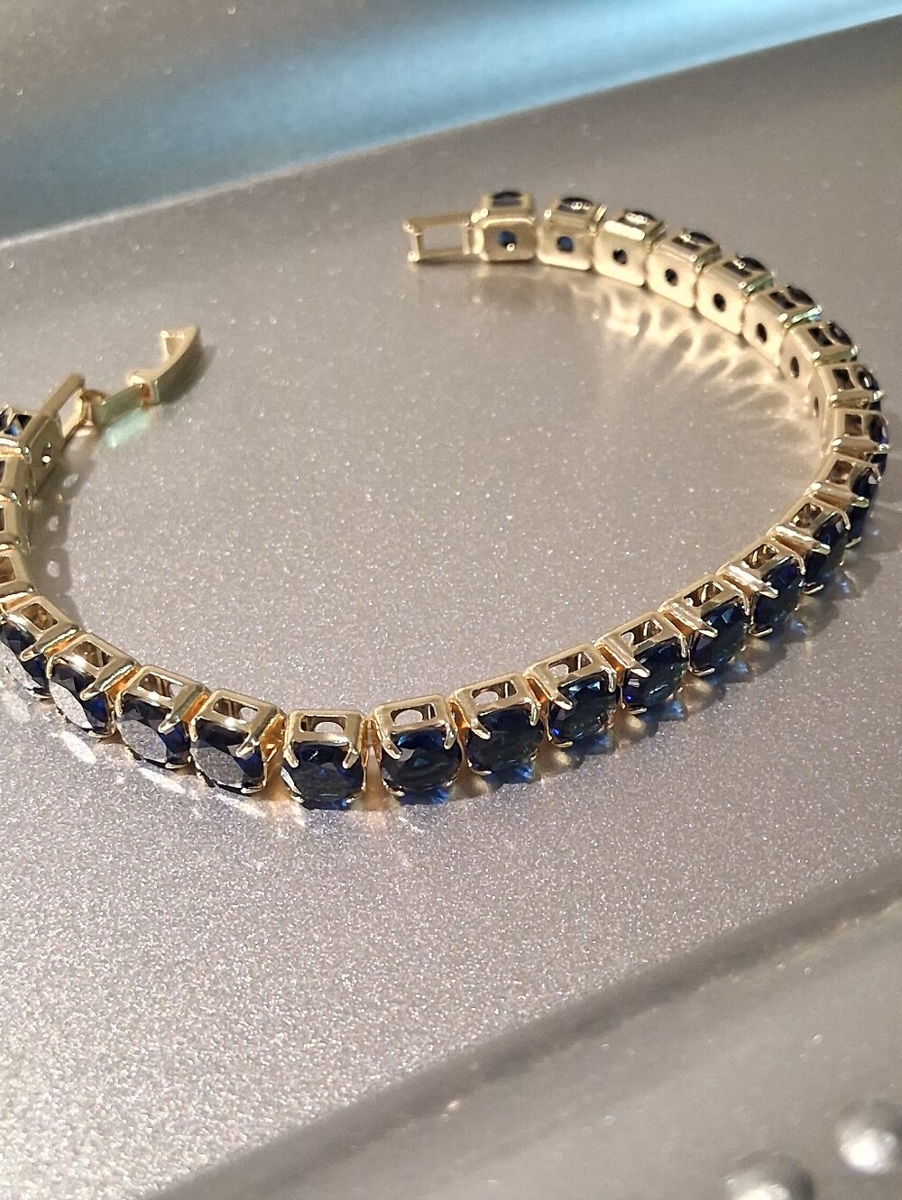 Gold Tennis Bracelet with Deep Blue Stones - Picture 5 of 5